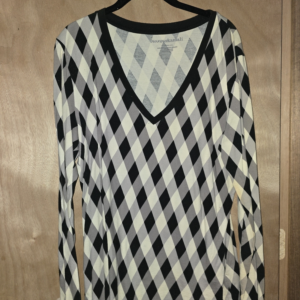 Norma Kamali Black and White Argyle Tunic